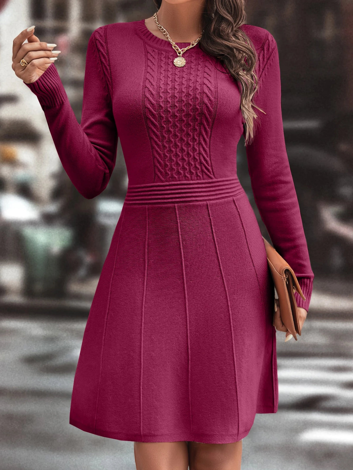 Vestido de Malha Canelado com Detalhe de Costura